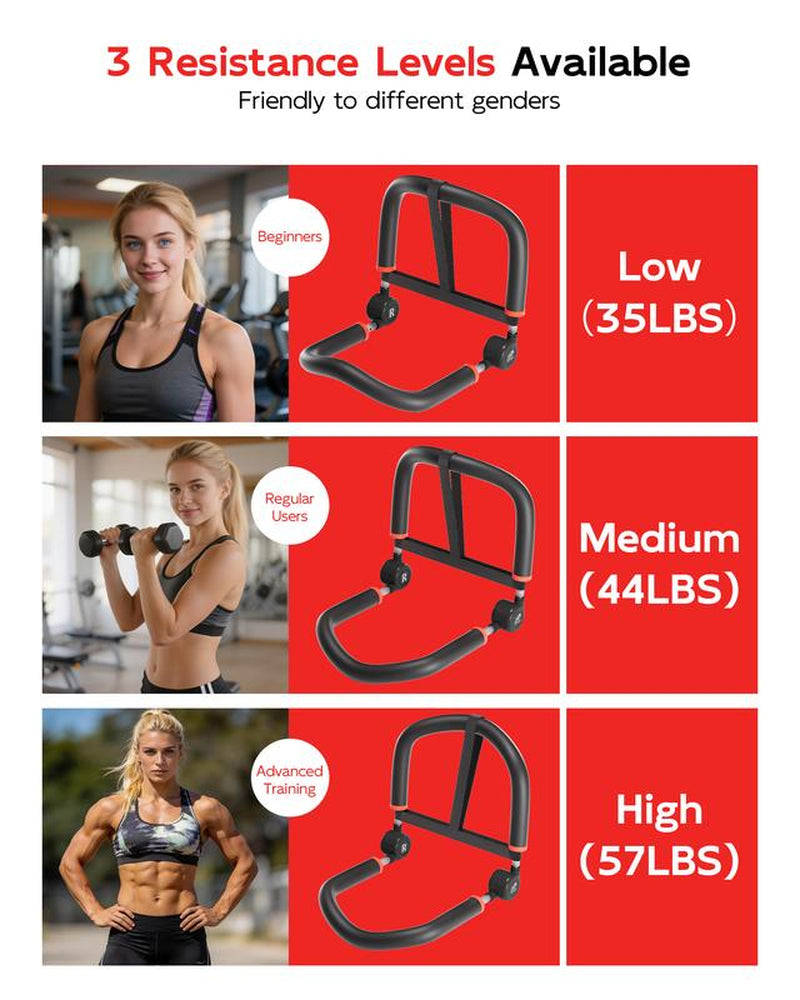 HOPHORSE Ab Machine, Core & Sit up Exercise Equipment for Home Gym, Ab Workout Equipment for Stomach Workout, Resistance Bands, 4 Resistance Levels, Adjustable, Automatic Rebound, Ab Trainer Machine