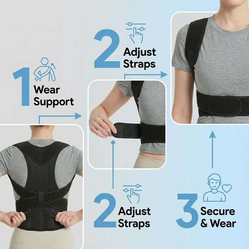 Posture Corrector Back Brace for Men & Women – Adjustable Spine Support Brace for Upper Back & Lower Back Pain Relief, Scoliosis, Slouching, and Posture Improvement – Comfortable & Breathable Design