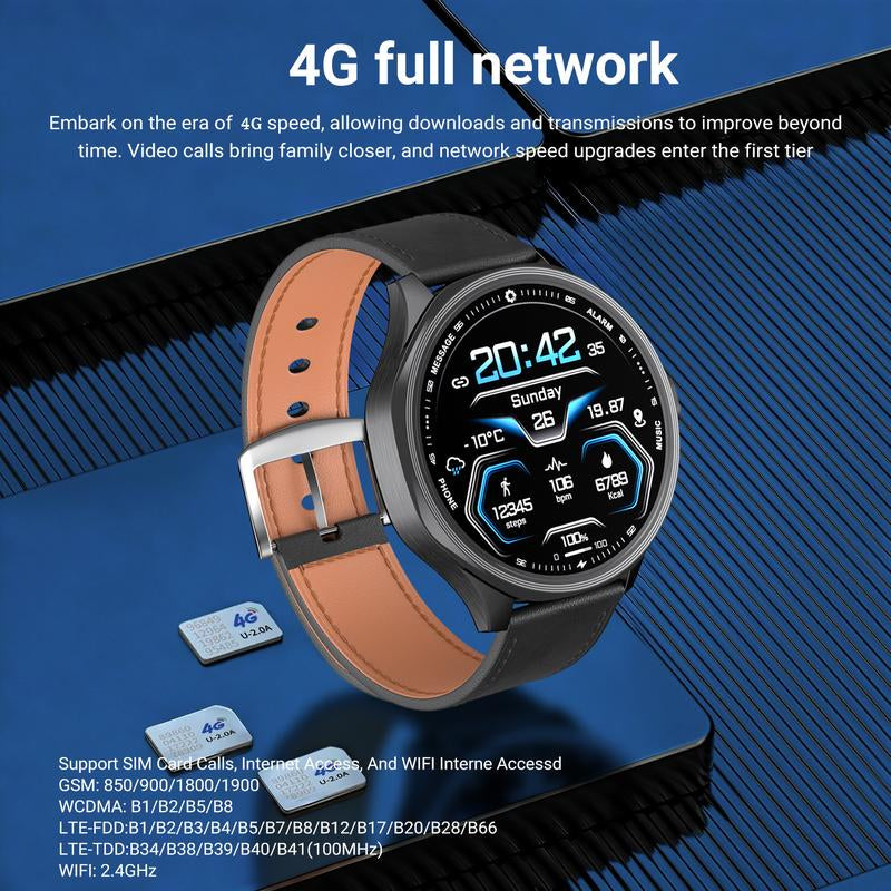 W&O 4G SIM Card Android Smart Watch, 1.73'' AMOLED Large Screen 3GB+32GB Smartwatch for Men Women with Rotating Camera Wifi GPS, 800Mah Fitness Activity Tracker Watch
