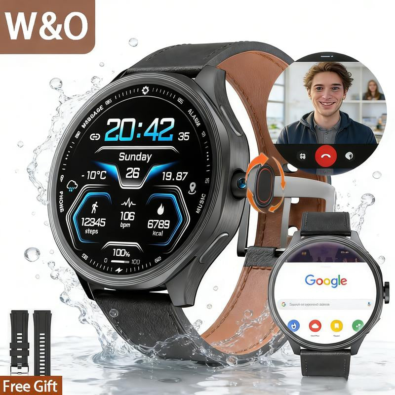 W&O 4G SIM Card Android Smart Watch, 1.73'' AMOLED Large Screen 3GB+32GB Smartwatch for Men Women with Rotating Camera Wifi GPS, 800Mah Fitness Activity Tracker Watch