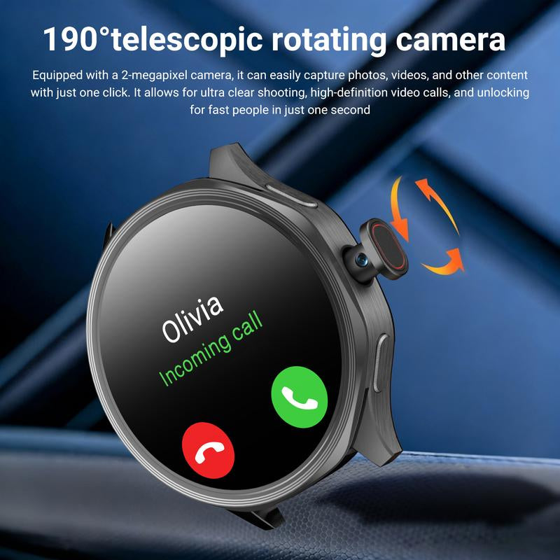 W&O 4G SIM Card Android Smart Watch, 1.73'' AMOLED Large Screen 3GB+32GB Smartwatch for Men Women with Rotating Camera Wifi GPS, 800Mah Fitness Activity Tracker Watch