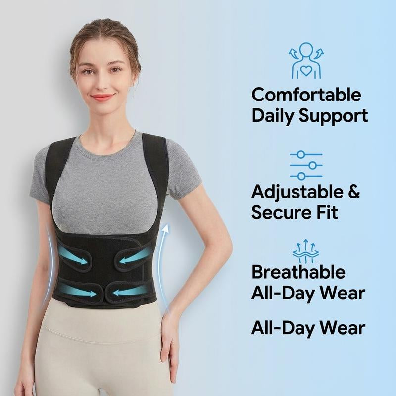 Posture Corrector Back Brace for Men & Women – Adjustable Spine Support Brace for Upper Back & Lower Back Pain Relief, Scoliosis, Slouching, and Posture Improvement – Comfortable & Breathable Design