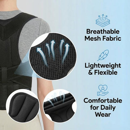 Posture Corrector Back Brace for Men & Women – Adjustable Spine Support Brace for Upper Back & Lower Back Pain Relief, Scoliosis, Slouching, and Posture Improvement – Comfortable & Breathable Design